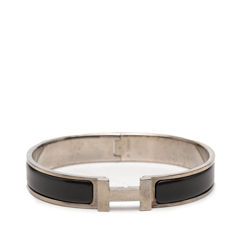 エルメス クリックH TGM Hロゴ エナメルブレスレット バングル ブラック シルバー メタル レディース HERMES 【中古】