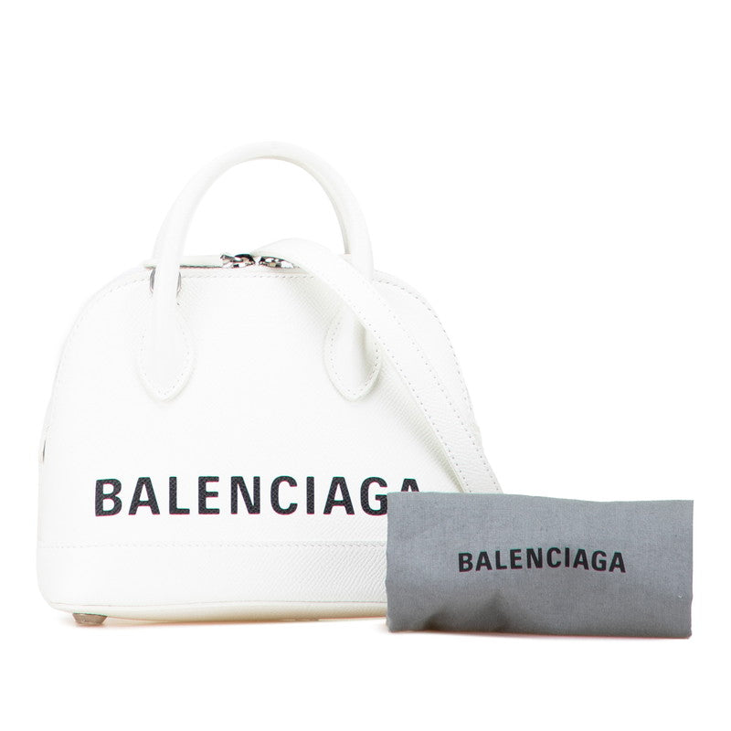 バレンシアガ ヴィル トップハンドルXXS ハンドバッグ ショルダーバッグ 2WAY ホワイト ブラック レザー レディース BALENCIAGA 【中古】