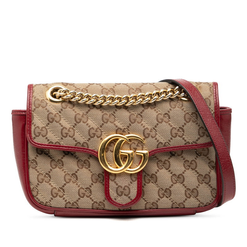 グッチ GGキャンバス GGマーモント チェーン ショルダーバッグ 446744 ベージュ レッド キャンバス レザー レディース GUCCI 【中古】