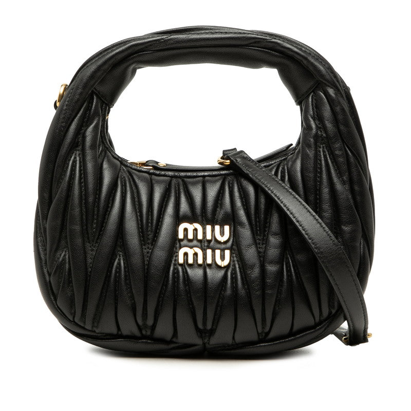 ミュウミュウ マテラッセ ワンダー ハンドバッグ ショルダーバッグ 2WAY ブラック レザー レディース MIUMIU 中古