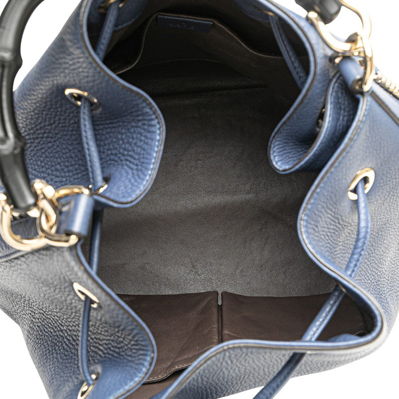 グッチ バンブー ショルダーバッグ ハンドバッグ 2WAY 387613 ブルー レザー レディース GUCCI 【中古】