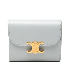 セリーヌ トリオンフ フラップウォレット 三つ折り財布 コンパクトウォレット アイスブルー レザー レディース CELINE 【中古】