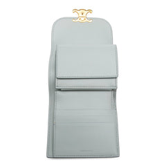 セリーヌ トリオンフ フラップウォレット 三つ折り財布 コンパクトウォレット アイスブルー レザー レディース CELINE 【中古】