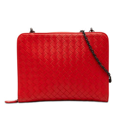 ボッテガヴェネタ イントレチャート 斜めかけ チェーン ショルダーバッグ レッド レザー レディース BOTTEGAVENETA 【中古】