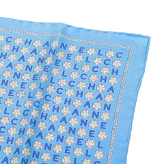 シャネル ロゴ ハンカチ スカーフ ブルー ホワイト シルク レディース CHANEL 【中古】