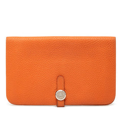 エルメス ドゴンGM 長財布 オレンジ トゴ レディース HERMES 【中古】