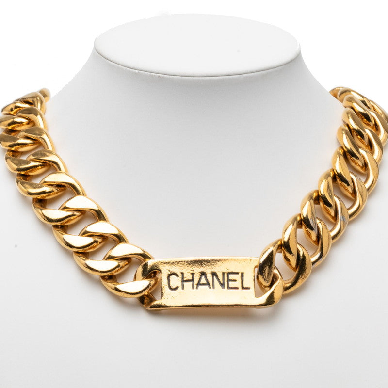 シャネル ロゴプレート チェーンネックレス ゴールド メッキ レディース CHANEL 【中古】