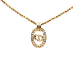 ディオール サークル CDロゴ チェーン ネックレス ペンダント ゴールド メッキ ラインストーン レディース Dior 中古