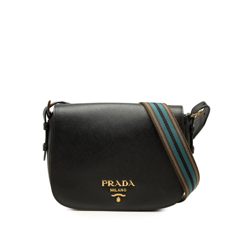 プラダ ロゴ 斜め掛け ショルダーバッグ ブラック サフィアーノレザー レディース PRADA 中古