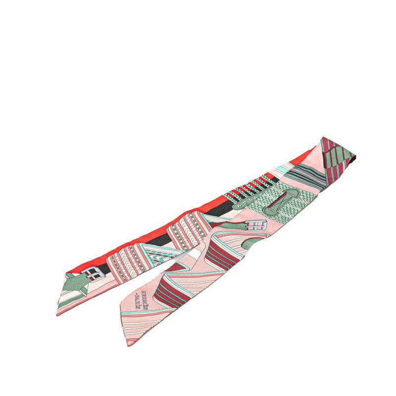 エルメス ツイリー SANGLES EN ZIGZAG ジグザグのサングル スカーフ ピンク マルチカラー シルク レディース HERMES 【中古】