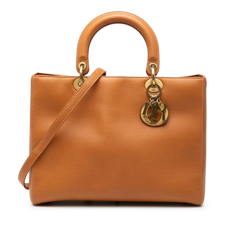 クリスチャンディオール レディディオール ラージ ハンドバッグ ショルダーバッグ 2WAY ブラウン レザー レディース Christian Dior 【中古】