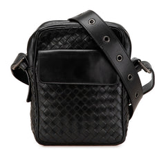 ボッテガヴェネタ イントレチャート 斜め掛け ショルダーバッグ ブラック レザー レディース BOTTEGAVENETA 【中古】
