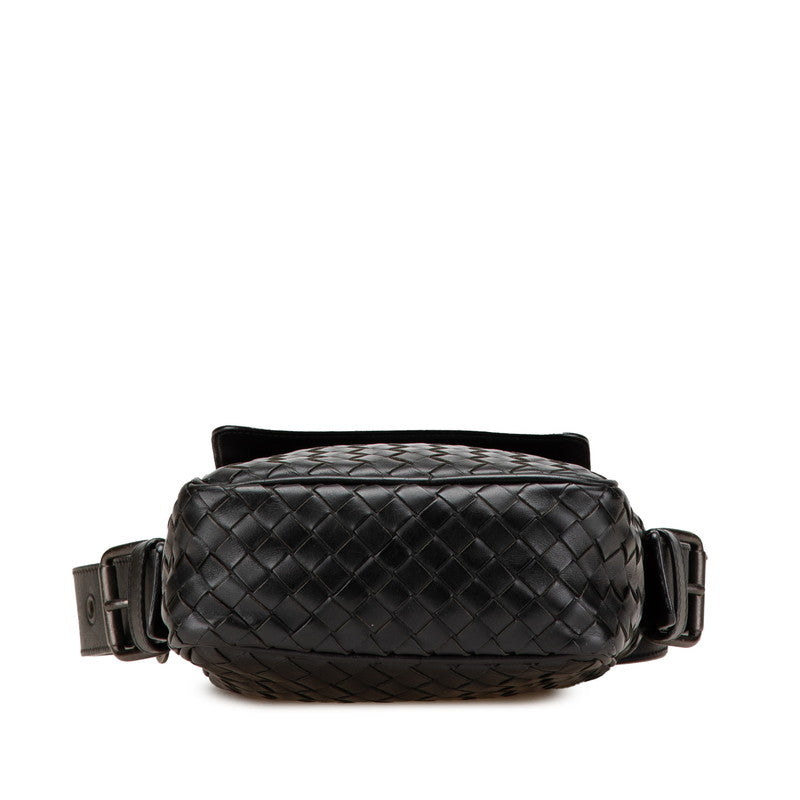 ボッテガヴェネタ イントレチャート 斜め掛け ショルダーバッグ ブラック レザー レディース BOTTEGAVENETA 【中古】