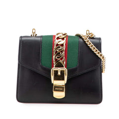 グッチ シェリーライン シルヴィ スモール 斜め掛け チェーン ショルダーバッグ  431666 ブラック レザー レディース GUCCI 【中古】