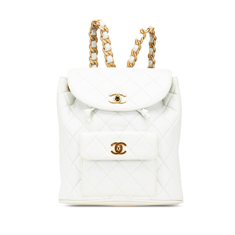 シャネル マトラッセ ココマーク チェーン リュック バックパック ホワイト ラムスキン レディース CHANEL 【中古】