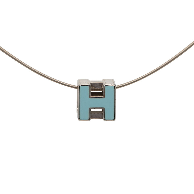 エルメス カージュ ド アッシュ Hキューブ ネックレス シルバー ライトブルー メタル レディース HERMES 【中古】