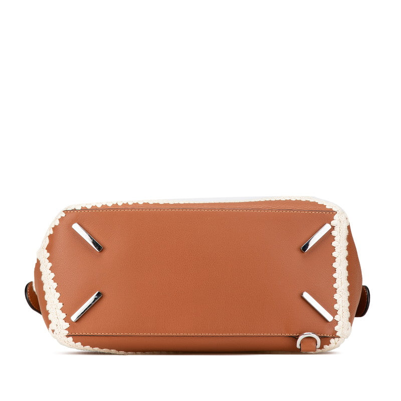ロエベ パズルバッグ ミディアム ハンドバッグ ショルダーバッグ 2WAY ブラウン ホワイト レザー レディース LOEWE 【中古】