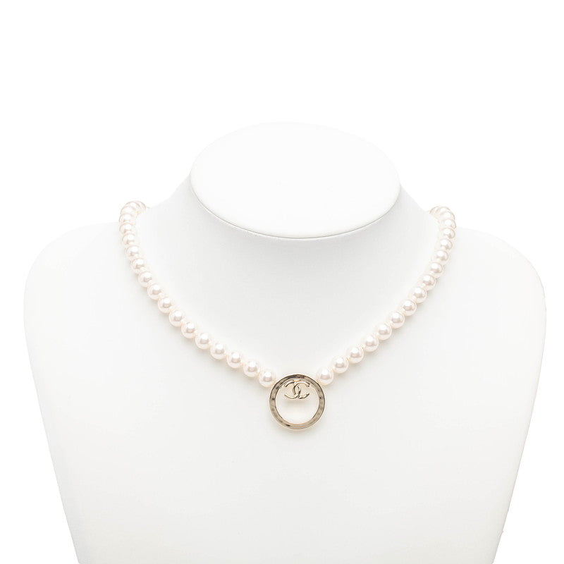 シャネル ココマーク パールネックレス ホワイト シャンパンゴールド フェイクパール メッキ レディース CHANEL 【中古】