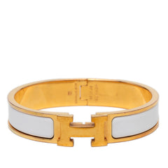 エルメス クリックH PM ブレスレット ゴールド ホワイト メッキ エナメル レディース HERMES 【中古】