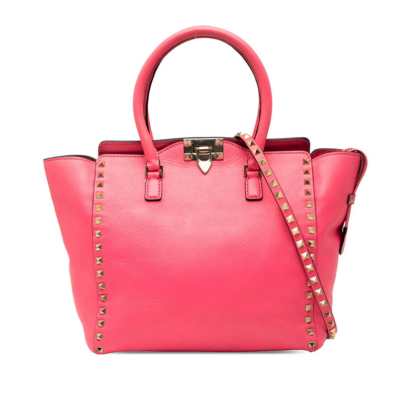 ヴァレンティノ ロックスタッズ ハンドバッグ ショルダーバッグ 2WAY ピンク レザー レディース VALENTINO 【中古】