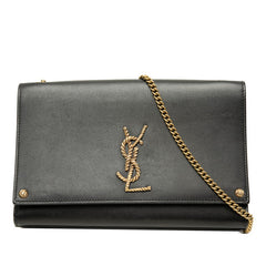 サンローラン YSLロゴ 斜め掛け チェーン ショルダーバッグ ブラック レザー レディース SAINT LAURENT 中古
