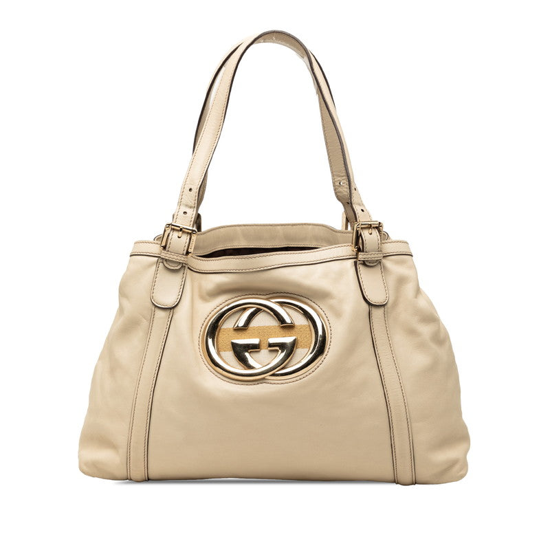 グッチ インターロッキングG ニューブリッド トートバッグ ショルダーバッグ 162094 アイボリー ベージュ レザー レディース GUCCI 【中古】