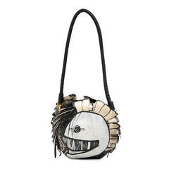 バーバリー パラス ヘルメット プリント ハンドバッグ ショルダーバッグ ブラック ベージュ グレー レザー レディース BURBERRY 【中古】
