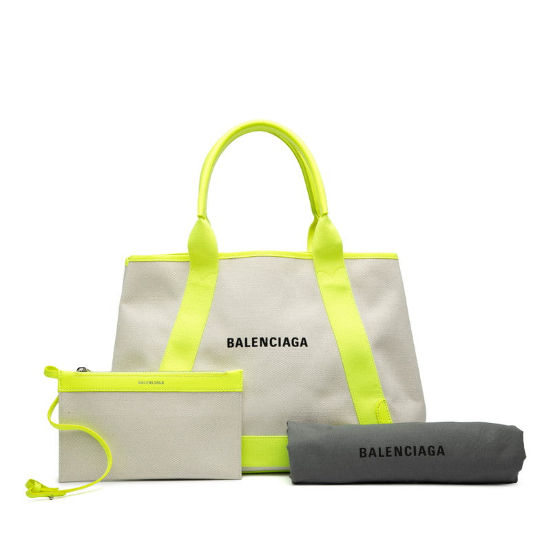 バレンシアガ ネイビーカバスM ハンドバッグ 581292 ベージュ イエロー キャンバス レディース BALENCIAGA 【中古】