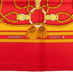 エルメス カレ ロープモチーフ スカーフ レッド系 シルク レディース HERMES 【中古】