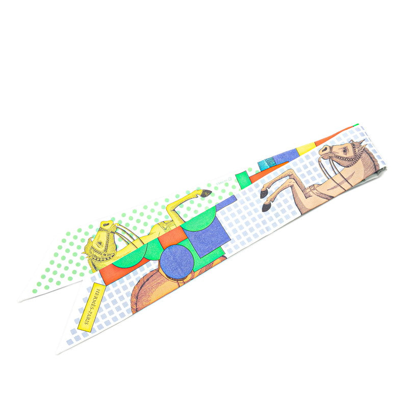 エルメス ツイリー CAVALIER EN FORMES スカーフ ホワイト マルチカラー シルク レディース HERMES 【中古】