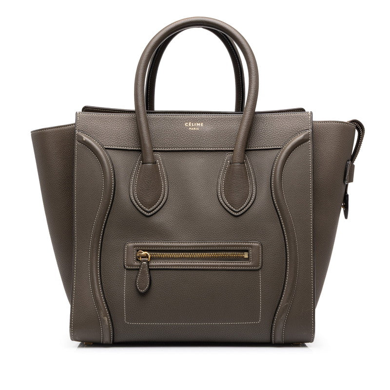 セリーヌ ラゲージ ミニショッパー ハンドバッグ カーキ グレー系 レザー レディース CELINE 中古