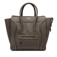 セリーヌ ラゲージ ミニショッパー ハンドバッグ カーキ グレー系 レザー レディース CELINE 中古