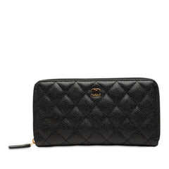 シャネル マトラッセ ココマーク ラウンドファスナー 長財布 ブラック ボルドー キャビアスキン レディース CHANEL 【中古】