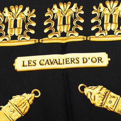 エルメス カレ90 LES CAVALIERS D’OR 黄金の騎士 スカーフ ブラック ゴールド シルク レディース HERMES 【中古】