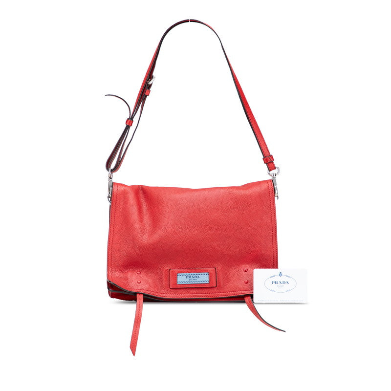 プラダ エティケットバッグ ワンショルダーバッグ 1BD085 レッド レザー レディース PRADA 【中古】