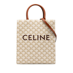 セリーヌ トリオンフ バーティカルカバ スモール トートバッグ ショルダーバッグ 2WAY ホワイト ブラウン PVC レザー レディース CELINE 【中古】