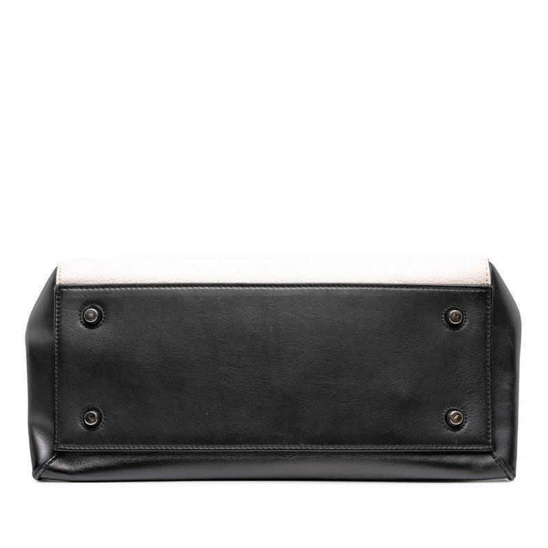 セリーヌ エッジ ミディアム ハンドバッグ ブラック ホワイト レザー レディース CELINE 【中古】