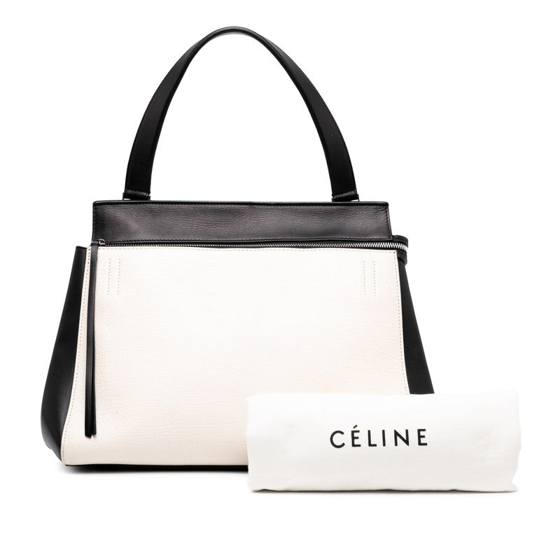 セリーヌ エッジ ミディアム ハンドバッグ ブラック ホワイト レザー レディース CELINE 【中古】