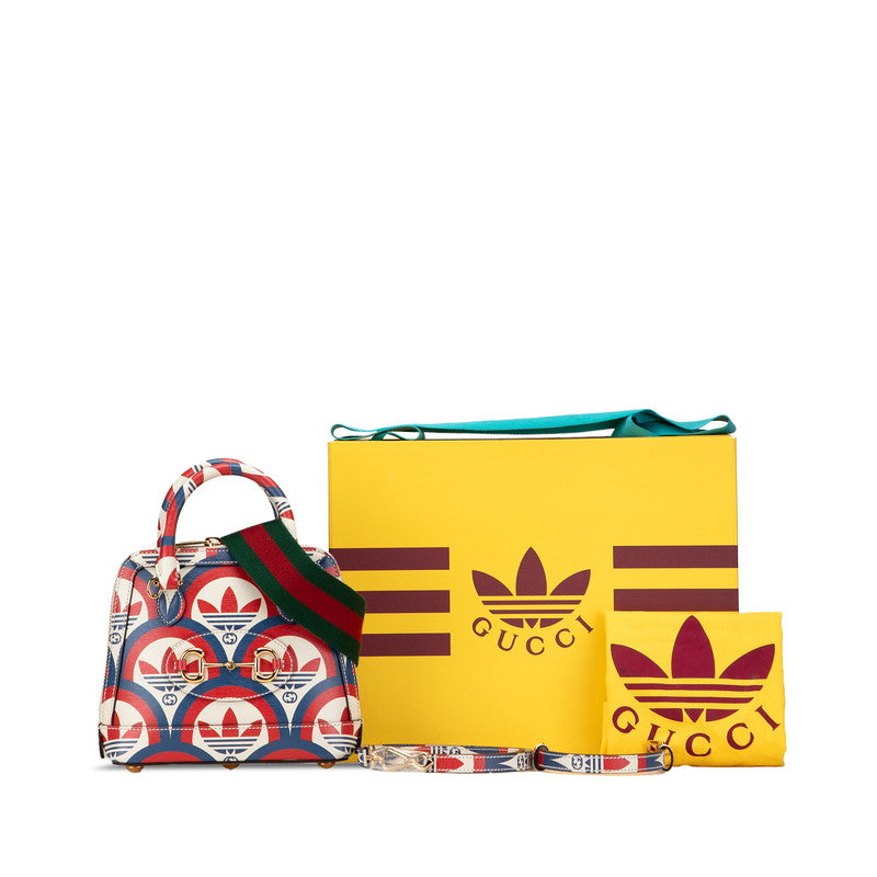 グッチ × adidas アディダス ホースビット 1955 ハンドバッグ ショルダーバッグ 2WAY 677212 ホワイト レッド ブルー レザー レディース GUCCI 【中古】