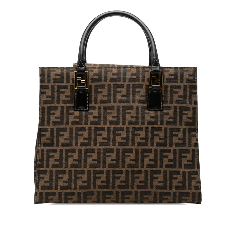 フェンディ ズッカ トートバッグ 15095 ブラウン ブラック キャンバス レザー レディース FENDI 中古