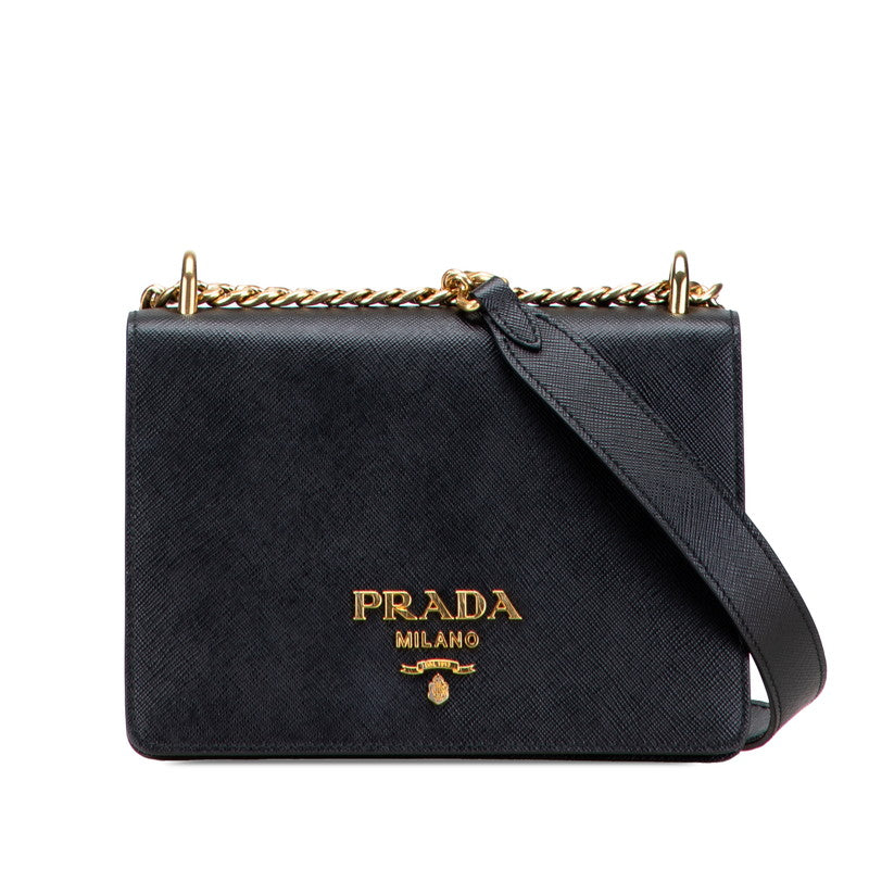プラダ チェーン ショルダーバッグ ブラック サフィアーノレザー レディース PRADA 【中古】