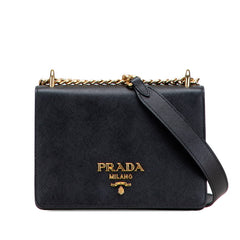 プラダ チェーン ショルダーバッグ ブラック サフィアーノレザー レディース PRADA 【中古】