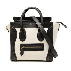 セリーヌ ラゲージ ナノショッパー ハンドバッグ ショルダーバッグ 2WAY ベージュ ブラック キャンバス レザー レディース CELINE 【中古】