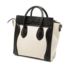 セリーヌ ラゲージ ナノショッパー ハンドバッグ ショルダーバッグ 2WAY ベージュ ブラック キャンバス レザー レディース CELINE 【中古】
