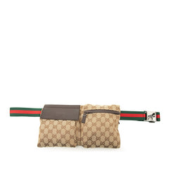グッチ GGキャンバス ボディバッグ ウエストバッグ 28566 ベージュ ブラウン キャンバス レザー レディース GUCCI 【中古】