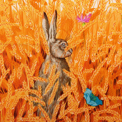 エルメス カレ90 LAPINS DANS UN CHAMP DE 麦畑とうさぎ スカーフ 大判スカーフ オレンジ ホワイト シルク レディース HERMES 中古