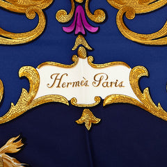 エルメス カレ90 Cheval Turc トルコの馬 スカーフ ネイビー マルチカラー シルク レディース HERMES 中古