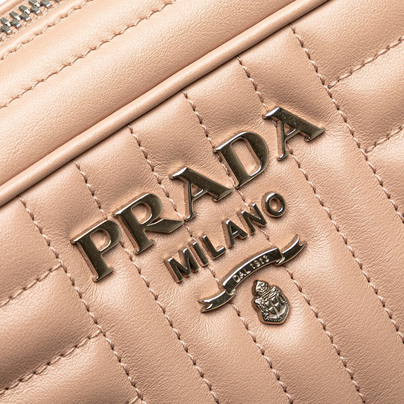 プラダ ダイアグラム 斜め掛け チェーン ショルダーバッグ 1BH803 ピンクベージュ レザー レディース PRADA 【中古】