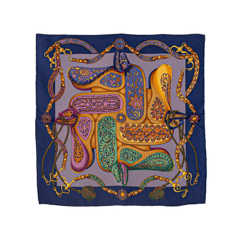 エルメス カレ45 FESTIVAL DES AMAZONES アマゾンの祭典 スカーフ ネイビー マルチカラー シルク レディース HERMES 【中古】