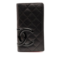シャネル カンボンライン ココマーク 長財布 ブラック ピンク ラムスキン レディース CHANEL 【中古】